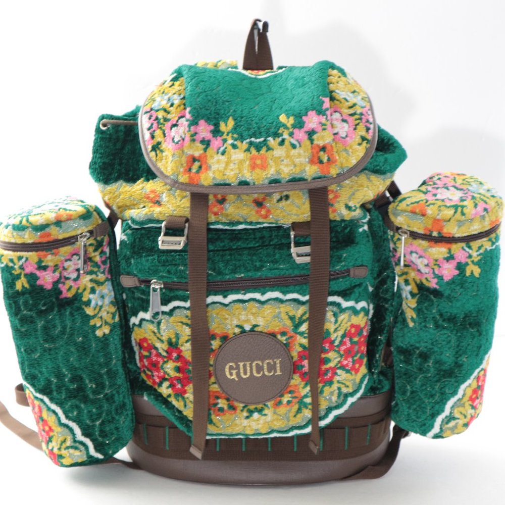 Gucci Alpina Floral Velvet Large Green Multi Backpack
